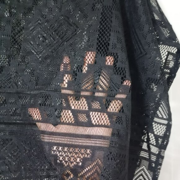 Black Sheer Lace Fringe Swim Cover-Up Sarong Womens One Size - Picture 6 of 10